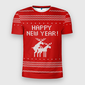 Мужская футболка 3D спортивная с принтом Свитер   вязаные олени в Курске, 100% полиэстер с улучшенными характеристиками | приталенный силуэт, круглая горловина, широкие плечи, сужается к линии бедра | Тематика изображения на принте: christmas | holiday | knitted deer | love | new year | ornament | pattern | red sweater | вязаные олени | красный свитер | любовь | новый год | орнамент | праздник | рождество | узор