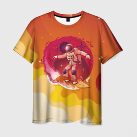 Мужская футболка 3D с принтом Космический скейтборд в Кировске, 100% полиэфир | прямой крой, круглый вырез горловины, длина до линии бедер | волны | космонавт | космос | планеты | скейтборд