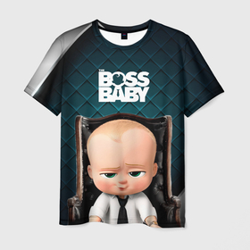 Мужская футболка 3D с принтом Boss в кресле в Новосибирске, 100% полиэфир | прямой крой, круглый вырез горловины, длина до линии бедер | baby | boss | boss baby | босс | босс молокосос | маленький босс | малыш | мальчик | молокосос | ребенок