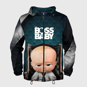 Мужская ветровка 3D с принтом Boss в кресле в Новосибирске, 100% полиэстер | подол и капюшон оформлены резинкой с фиксаторами, два кармана без застежек по бокам, один потайной карман на груди | baby | boss | boss baby | босс | босс молокосос | маленький босс | малыш | мальчик | молокосос | ребенок