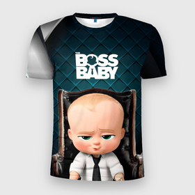 Мужская футболка 3D Slim с принтом Boss в кресле в Белгороде, 100% полиэстер с улучшенными характеристиками | приталенный силуэт, круглая горловина, широкие плечи, сужается к линии бедра | baby | boss | boss baby | босс | босс молокосос | маленький босс | малыш | мальчик | молокосос | ребенок