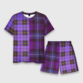 Мужской костюм с шортами 3D с принтом Purple Checkered в Тюмени,  |  | в клетку | клеточка | клетчатая фиолетовая | клетчатые вещи | рубашка в клетку | тартан | фиолетовая клетка | фиолетовые квадраты | шотландская клетка