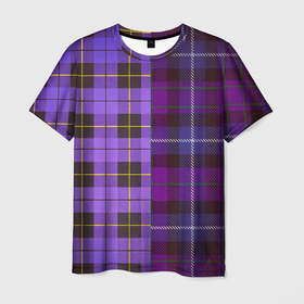 Мужская футболка 3D с принтом Purple Checkered в Белгороде, 100% полиэфир | прямой крой, круглый вырез горловины, длина до линии бедер | в клетку | клеточка | клетчатая фиолетовая | клетчатые вещи | рубашка в клетку | тартан | фиолетовая клетка | фиолетовые квадраты | шотландская клетка