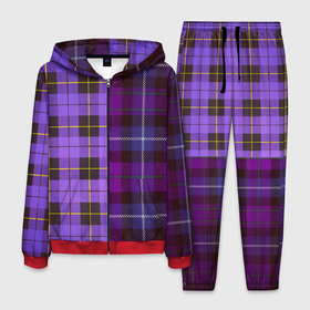 Мужской костюм 3D с принтом Purple Checkered , 100% полиэстер | Манжеты и пояс оформлены тканевой резинкой, двухслойный капюшон со шнурком для регулировки, карманы спереди | Тематика изображения на принте: в клетку | клеточка | клетчатая фиолетовая | клетчатые вещи | рубашка в клетку | тартан | фиолетовая клетка | фиолетовые квадраты | шотландская клетка