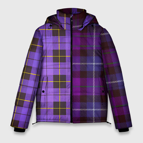 Мужская зимняя куртка 3D с принтом Purple Checkered в Санкт-Петербурге, верх — 100% полиэстер; подкладка — 100% полиэстер; утеплитель — 100% полиэстер | длина ниже бедра, свободный силуэт Оверсайз. Есть воротник-стойка, отстегивающийся капюшон и ветрозащитная планка. 

Боковые карманы с листочкой на кнопках и внутренний карман на молнии. | в клетку | клеточка | клетчатая фиолетовая | клетчатые вещи | рубашка в клетку | тартан | фиолетовая клетка | фиолетовые квадраты | шотландская клетка