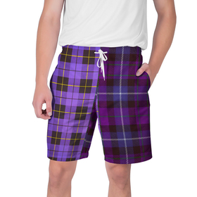 Мужские шорты 3D с принтом Purple Checkered ,  полиэстер 100% | прямой крой, два кармана без застежек по бокам. Мягкая трикотажная резинка на поясе, внутри которой широкие завязки. Длина чуть выше колен | в клетку | клеточка | клетчатая фиолетовая | клетчатые вещи | рубашка в клетку | тартан | фиолетовая клетка | фиолетовые квадраты | шотландская клетка