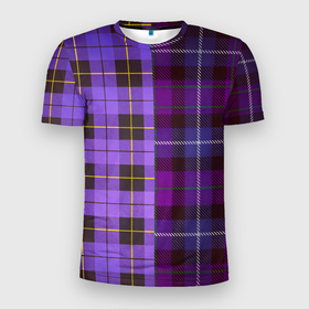 Мужская футболка 3D Slim с принтом Purple Checkered в Курске, 100% полиэстер с улучшенными характеристиками | приталенный силуэт, круглая горловина, широкие плечи, сужается к линии бедра | в клетку | клеточка | клетчатая фиолетовая | клетчатые вещи | рубашка в клетку | тартан | фиолетовая клетка | фиолетовые квадраты | шотландская клетка