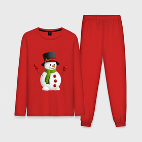 Мужская пижама хлопок (с лонгсливом) с принтом Новогодний снеговик с перчатками в Курске,  |  | 2022 | new year | новогодний снеговик | новый год | перчатки | снеговик