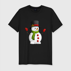 Мужская футболка хлопок Slim с принтом Новогодний снеговик с перчатками , 92% хлопок, 8% лайкра | приталенный силуэт, круглый вырез ворота, длина до линии бедра, короткий рукав | Тематика изображения на принте: 2022 | new year | новогодний снеговик | новый год | перчатки | снеговик