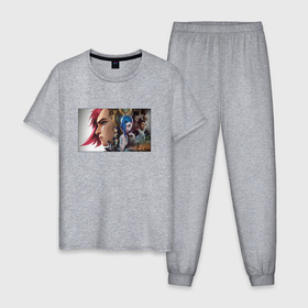 Мужская пижама хлопок с принтом Arcane: LoL в Петрозаводске, 100% хлопок | брюки и футболка прямого кроя, без карманов, на брюках мягкая резинка на поясе и по низу штанин
 | аркейн | аркейн сериал | вай | джинск | кейтлин | экко