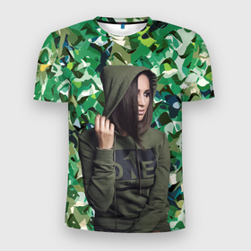 Мужская футболка 3D Slim с принтом Olga Buzova   camouflage в Тюмени, 100% полиэстер с улучшенными характеристиками | приталенный силуэт, круглая горловина, широкие плечи, сужается к линии бедра | beauty | camouflage | celebrity | girl | military | olga buzova | девушка | знаменитость | камуфляж | красавица | ольга бузова