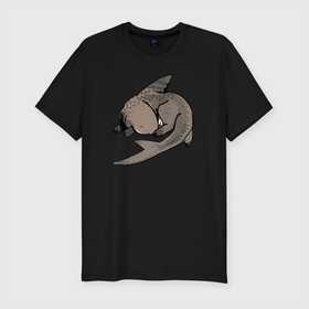 Мужская футболка хлопок Slim с принтом Спящая акула в Тюмени, 92% хлопок, 8% лайкра | приталенный силуэт, круглый вырез ворота, длина до линии бедра, короткий рукав | акулёнок | акуло собака | милаха | питомец | сон