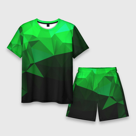 Мужской костюм с шортами 3D с принтом Изумрудный (Зеленый) | Геометрия ,  |  | geometry | steel | абстракт | геометрия | зеленый | изумрудный | камни | плиты | полигоны | скин | сталь | текстура