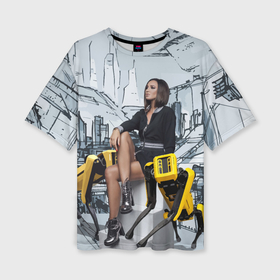 Женская футболка oversize 3D с принтом Olga Buzova in the future в Санкт-Петербурге,  |  | beauty | city | future | girl | olga buzova | robots | style | vanguard | авангард | будущее | город | девушка | красавица | ольга бузова | стиль