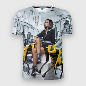 Мужская футболка 3D Slim с принтом Olga Buzova in the future 2028 в Санкт-Петербурге, 100% полиэстер с улучшенными характеристиками | приталенный силуэт, круглая горловина, широкие плечи, сужается к линии бедра | beauty | city | future | girl | olga buzova | robots | style | vanguard | авангард | будущее | город | девушка | красавица | ольга бузова | стиль