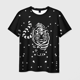 Мужская футболка 3D с принтом Новый год 2022 (символ года) , 100% полиэфир | прямой крой, круглый вырез горловины, длина до линии бедер | 2022 | зима | новый год | символ года | снег | тигр
