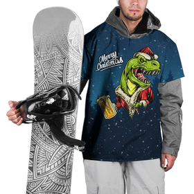 Накидка на куртку 3D с принтом Пивозавр Санта в Тюмени, 100% полиэстер |  | Тематика изображения на принте: christmas | santa | дед мороз | динозавр | елка | зима | новый год | рождество | санта | снег | снежинка