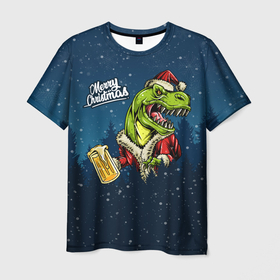 Мужская футболка 3D с принтом Пивозавр Санта в Тюмени, 100% полиэфир | прямой крой, круглый вырез горловины, длина до линии бедер | christmas | santa | дед мороз | динозавр | елка | зима | новый год | рождество | санта | снег | снежинка