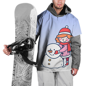 Накидка на куртку 3D с принтом Девочка лепит снеговика в Белгороде, 100% полиэстер |  | Тематика изображения на принте: 2022 | девочка | зима | зимние забавы | милота | рисунок | снег | снеговик | снежок | холод