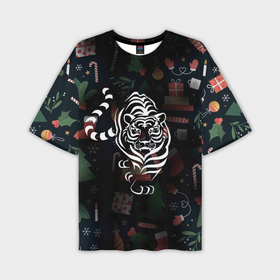Мужская футболка OVERSIZE 3D с принтом Новый год 2022 (тигр) в Петрозаводске,  |  | 2022 | зима | новый год | символ года | снег | тигр