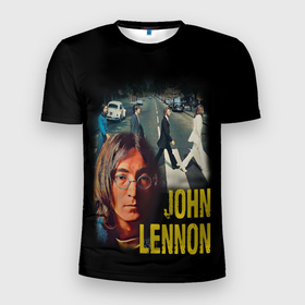 Мужская футболка 3D Slim с принтом The Beatles John Lennon. в Тюмени, 100% полиэстер с улучшенными характеристиками | приталенный силуэт, круглая горловина, широкие плечи, сужается к линии бедра | beatles | blues | british | imagine | john | lennon | liverpool | music | retro | rock | битлз | британия | джон | леннон | музыка | ретро | рок | четверка
