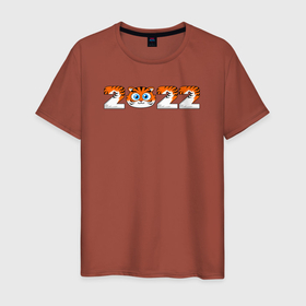 Мужская футболка хлопок с принтом Надпись 2022 Год тигра , 100% хлопок | прямой крой, круглый вырез горловины, длина до линии бедер, слегка спущенное плечо. | 2022 | год тигра | новый год | новый год 2022 | символ года | тигр | тигренок | тигрица | тигры