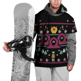 Накидка на куртку 3D с принтом ИГРА В КАЛЬМАРА | НОВОГОДНЯЯ , 100% полиэстер |  | 2020 | 2021 | 2022 | christmas | merry | squid game | игра в кальмара | игра на выживание | леденец | нг | новогодний | новый год | рождество | свитер | стражи | узоры