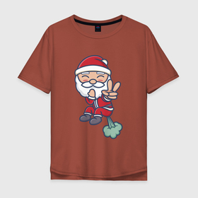 Мужская футболка хлопок Oversize с принтом Плохой Санта испортил воздух , 100% хлопок | свободный крой, круглый ворот, “спинка” длиннее передней части | bad santa | дед мороз | испортил воздух | пук | пукает | санта