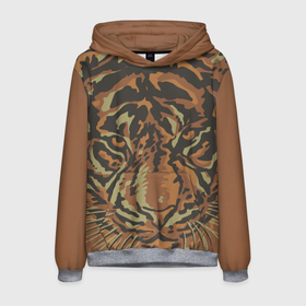 Мужская толстовка 3D с принтом Морда тигра на весь экран в Екатеринбурге, 100% полиэстер | двухслойный капюшон со шнурком для регулировки, мягкие манжеты на рукавах и по низу толстовки, спереди карман-кенгуру с мягким внутренним слоем. | большая кошка | год тигра | животное | полосы | тигр | хищник