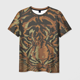 Мужская футболка 3D с принтом Морда тигра на весь экран в Петрозаводске, 100% полиэфир | прямой крой, круглый вырез горловины, длина до линии бедер | большая кошка | год тигра | животное | полосы | тигр | хищник