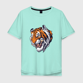 Мужская футболка хлопок Oversize с принтом Голова саблезубого тигра в Санкт-Петербурге, 100% хлопок | свободный крой, круглый ворот, “спинка” длиннее передней части | tiger | восточный тигр | год тигра | голова | кошка | саблезубый | тигр | тигренок | хищник