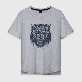 Мужская футболка хлопок Oversize с принтом Тигр татуировка в Санкт-Петербурге, 100% хлопок | свободный крой, круглый ворот, “спинка” длиннее передней части | tiger | восточный тигр | год тигра | голова | кошка | тату | татуировка | тигр | тигренок | хищник