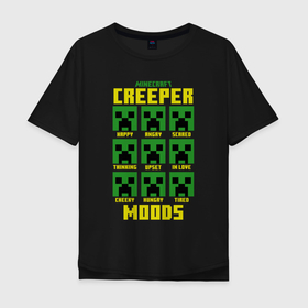 Мужская футболка хлопок Oversize с принтом MINECRAFT CREEPER MOODS в Тюмени, 100% хлопок | свободный крой, круглый ворот, “спинка” длиннее передней части | creeper | creper | dungeons | earth | game | minecraft | minecraft earth | moods | блоки | грифер | игры | квадраты | компьютерная игра | крафт | крипер | маинкрафт | майн | майнкравт | майнкрафт