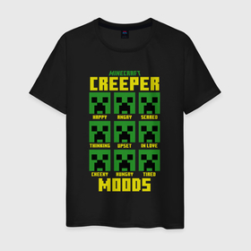 Мужская футболка хлопок с принтом MINECRAFT CREEPER MOODS в Новосибирске, 100% хлопок | прямой крой, круглый вырез горловины, длина до линии бедер, слегка спущенное плечо. | creeper | creper | dungeons | earth | game | minecraft | minecraft earth | moods | блоки | грифер | игры | квадраты | компьютерная игра | крафт | крипер | маинкрафт | майн | майнкравт | майнкрафт