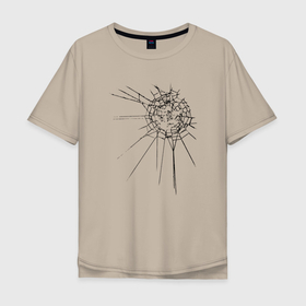 Мужская футболка хлопок Oversize с принтом Разбит в Тюмени, 100% хлопок | свободный крой, круглый ворот, “спинка” длиннее передней части | военная | война | дырка | пробой | пуля | стекло | урон