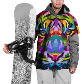 Накидка на куртку 3D с принтом Морда тигра крупным планом в Кировске, 100% полиэстер |  | абстракция | голова тигра | мозаика | тигр | хищник | яркое