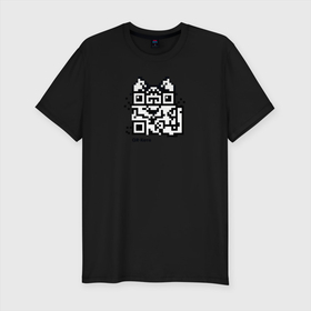 Мужская футболка хлопок Slim с принтом QR коте в Екатеринбурге, 92% хлопок, 8% лайкра | приталенный силуэт, круглый вырез ворота, длина до линии бедра, короткий рукав | qrкода | животное | код | кот | кошки | пиксель арт | черно белое
