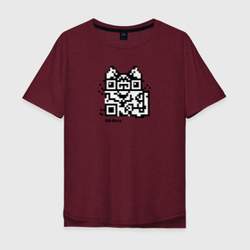 Мужская футболка хлопок Oversize с принтом QR коте в Санкт-Петербурге, 100% хлопок | свободный крой, круглый ворот, “спинка” длиннее передней части | qrкода | животное | код | кот | кошки | пиксель арт | черно белое