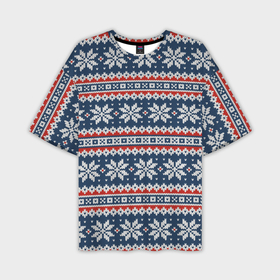 Мужская футболка OVERSIZE 3D с принтом Knitted Christmas Pattern ,  |  | christmas | holiday | knitted pattern | new year | pattern | snowflakes | texture | вязаный узор | новый год | праздник | рождество | снежинки | текстура | узор