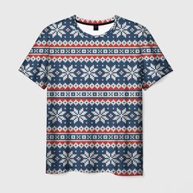 Мужская футболка 3D с принтом Knitted Christmas Pattern , 100% полиэфир | прямой крой, круглый вырез горловины, длина до линии бедер | christmas | holiday | knitted pattern | new year | pattern | snowflakes | texture | вязаный узор | новый год | праздник | рождество | снежинки | текстура | узор