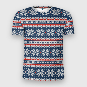Мужская футболка 3D спортивная с принтом Knitted Christmas Pattern в Белгороде, 100% полиэстер с улучшенными характеристиками | приталенный силуэт, круглая горловина, широкие плечи, сужается к линии бедра | Тематика изображения на принте: christmas | holiday | knitted pattern | new year | pattern | snowflakes | texture | вязаный узор | новый год | праздник | рождество | снежинки | текстура | узор