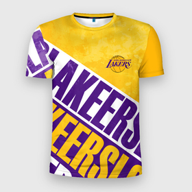 Мужская футболка 3D Slim с принтом Лос Анджелес Лейкерс | Los Angeles Lakers в Тюмени, 100% полиэстер с улучшенными характеристиками | приталенный силуэт, круглая горловина, широкие плечи, сужается к линии бедра | lakers | los angeles | los angeles lakers | nba | анджелес | баскетбол | лейкерс | лос | лосанджелес | лосанджелес лейкерс | нба