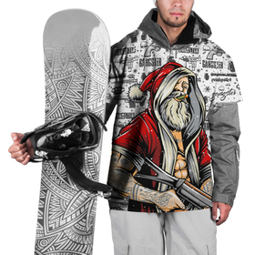 Накидка на куртку 3D с принтом Santa Gangster   Санта Гангстер в Санкт-Петербурге, 100% полиэстер |  | бита | гангстер | дед мороз | кастет | новый год | нож | оружие | пистолет | рождество | санта | снежинка