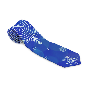 Галстук 3D с принтом Белые простые снежинки на синем фоне в Кировске, 100% полиэстер | Длина 148 см; Плотность 150-180 г/м2 | белые снежинки | зимний | зимний паттерн | новогодний | паттерн со снежинками | светящееся снежинки | синий фон | снегопад | снегопад на синем фоне | снежинки | снежинки карандашом