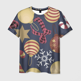 Мужская футболка 3D с принтом Елочные Игрушки (Звезды) в Курске, 100% полиэфир | прямой крой, круглый вырез горловины, длина до линии бедер | 2022 | елочные игрушки | звезды | зимнее настроение | новогоднее настроение | новый год | новый год 2022