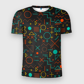 Мужская футболка 3D Slim с принтом Геометрическая Абстракция (Частицы) в Санкт-Петербурге, 100% полиэстер с улучшенными характеристиками | приталенный силуэт, круглая горловина, широкие плечи, сужается к линии бедра | абстракция | геометрическая абстракция | геометрия | рисунок | частицы