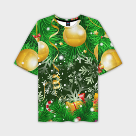 Мужская футболка OVERSIZE 3D с принтом Новогоднее Настроение (Елка) в Тюмени,  |  | 2022 | елка | елочные игрушки | елочные шарики | зимнее настроение | новогоднее настроение | новый год | новый год 2022 | снежинки