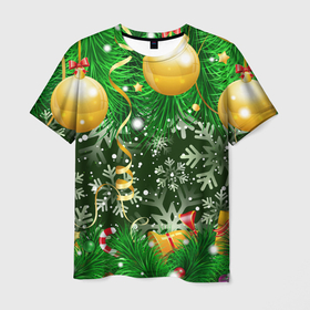 Мужская футболка 3D с принтом Новогоднее Настроение (Елка) в Белгороде, 100% полиэфир | прямой крой, круглый вырез горловины, длина до линии бедер | 2022 | елка | елочные игрушки | елочные шарики | зимнее настроение | новогоднее настроение | новый год | новый год 2022 | снежинки