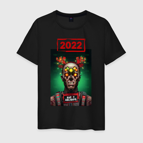 Мужская футболка хлопок с принтом Cyberpunk 2022 Heppy New Year , 100% хлопок | прямой крой, круглый вырез горловины, длина до линии бедер, слегка спущенное плечо. | 2022 | cyberpunk | cyberpunk 2077 | new year | зима | новый год 2022 | праздник