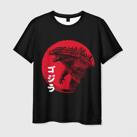 Мужская футболка 3D с принтом ГОДЗИЛА, ИЕРОГЛИФЫ в Тюмени, 100% полиэфир | прямой крой, круглый вырез горловины, длина до линии бедер | Тематика изображения на принте: comic con | godzilla | gojira | japan | logo | годзилла | знаки | иероглифы | лого | монстр | фильм | чудовище | япония